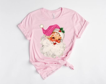 Pink Santa Hat Shirt, Vintage Santa Shirt, Retro Pink Santa Shirt, Classic Christmas, Pink Christmas, Holiday Clothing Women