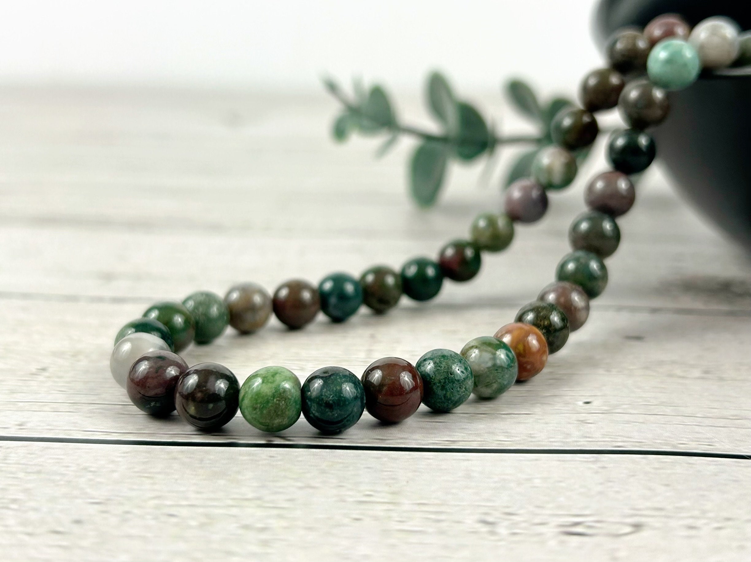 Handmade Indian Agate Beaded Necklace: Natural Gemstone Protection