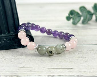 Empath Protection Bracelet: Labradorite, Amethyst & Rose Quartz Gemstone
