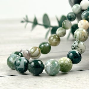 Tree Agate Necklace, Green Beaded Necklace, Natural Stones Jewelry, Healing Gemstone Necklace, Personalized Necklace, Yoga Gemstone