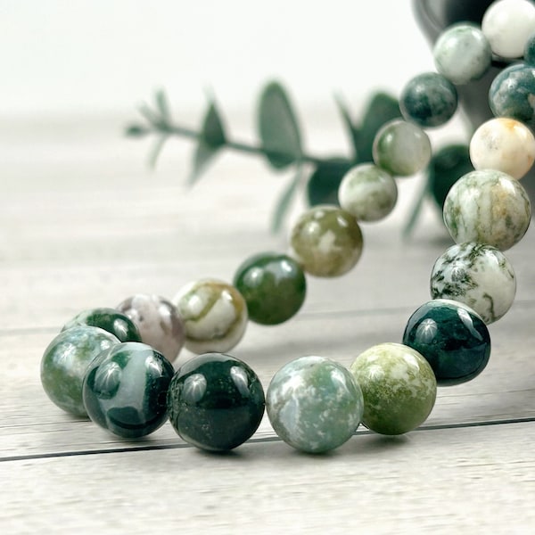 Tree Agate Necklace, Green Beaded Necklace, Natural Stones Jewelry, Healing Gemstone Necklace, Personalized Necklace, Yoga Gemstone