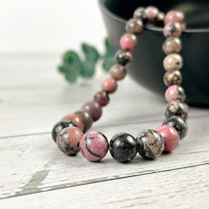 Beaded Necklace, Natural Stone Necklace, Rhodonite Bead Necklace, Gemstone Necklace, Handmade Jewelry, Vintage Necklace, Birthday Gift