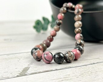 Rhodonite Beaded Necklace: Handmade Gemstone Jewelry