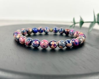 Purple Jasper Gemstone Bracelet: Handmade Beaded Imperial Jasper