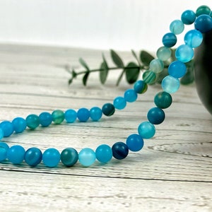 Blue Fire Agate Beaded Necklace: Frosted Gemstone Jewelry