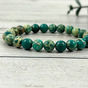 Teal Green Jasper Bracelet, Green Beaded Bracelet, Gemstone Bracelet, Birthday Gift for Her, Gift for Him image 1