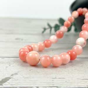 Pink Persian Jade Beaded Necklace: Natural Gemstone, Handmade