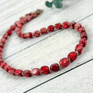 Red Jasper Necklace, Gift for Her, Red Beaded Necklace, Imperial Jasper Choker Necklace, Gift for  Her, Handmade Jewelry, Beaded Jewelry