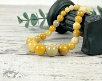 Yellow Jade Beaded Necklace: Handmade Gemstone Toggle Clasp