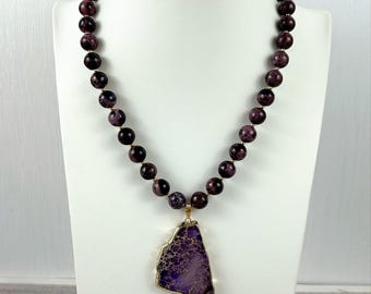 Chunky Purple Jasper Beaded Necklace: Handmade Gemstone Statement Jewelry