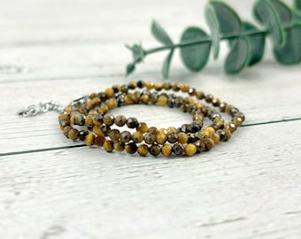 Tiger Eye Beaded Choker: Dainty Boho Necklace
