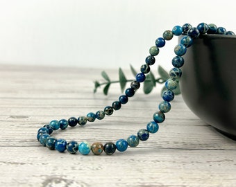 Blue Jasper Gemstone Necklace, Blue Beaded Necklace, Ocean Theme Necklace, Gemstone Jewelry, Handmade Necklace, Birthday Gift for Her