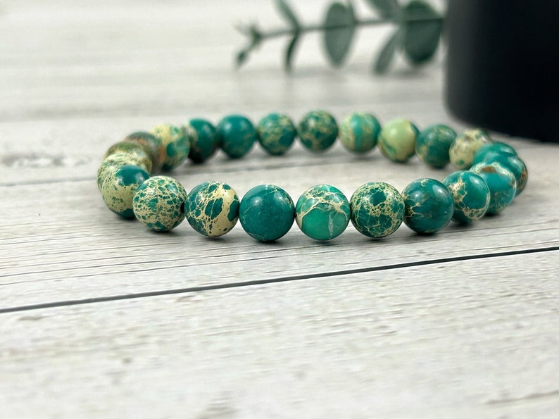 Teal Green Jasper Bracelet, Green Beaded Bracelet, Gemstone Bracelet, Birthday Gift for Her, Gift for Him image 2