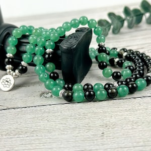 108 Mala Beads Necklace, Japa Mala, Prayer Beads Necklace, Mala Beads Bracelet, Green Aventurine Necklace, Obsidian, Meditation Necklace,