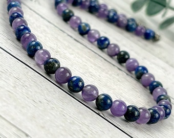 Anxiety Necklace, Lapis Lazuli Necklace, Amethyst Necklace, Energy Necklace, Protection Necklace, Beaded Necklace, Personalized Necklace