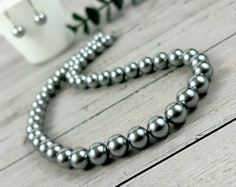 Silver Gray Pearl Necklace, Shell Pearl Necklace, Handmade Jewelry, Grey Pearl Jewelry, Birthday Gift for Her, Bridesmaid Gift