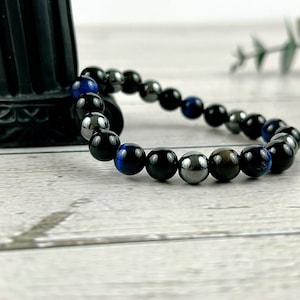 Triple Gemstone Protection Bracelet: Blue Tiger Eye, Obsidian, Hematite