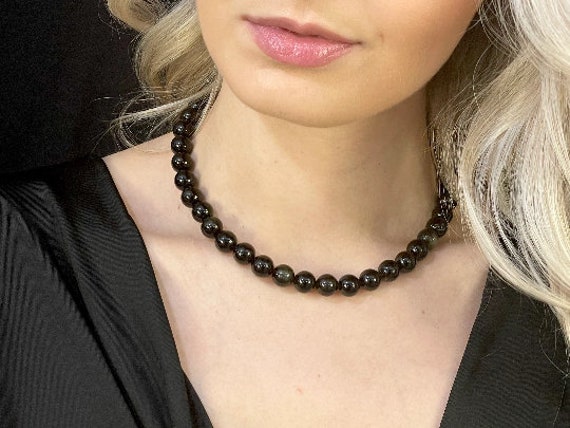 2 Layer Gemstone Chip (Black Obsidian) Necklace With Earrings