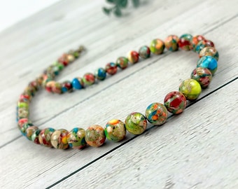 Imperial Jasper Necklace: Multicolor Gemstone Beaded Jewelry