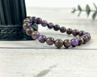 Purple Beaded Bracelet, Natural Stone Bracelet, Purple mosiac, Quartz Bracelet, Stretch Bracelet, Gemstone Bracelet for Women, Gift For Him