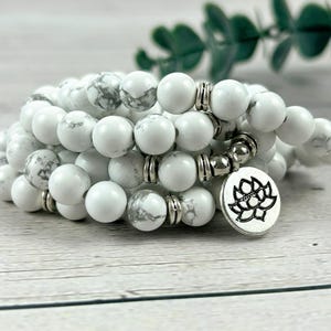 108 Mala Beads Necklace, Howlite Necklace, Prayer Beads Necklace, 108 Mala Beads Bracelet , Meditation Necklace, Handmade Jewelry