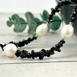 Black Beaded Necklace, Black Tourmaline Necklace, Choker Necklace, Baroque Pearl Necklace, Gemstone Necklace, Boho Necklace, Gift for her