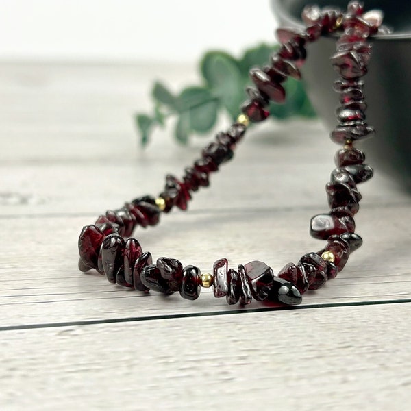 Garnet Necklace, Garnet Choker, January Birthstone Choker Necklace, Gemstone Chip Necklace, Boho Necklace, Handmade Jewelry, Gift For Her