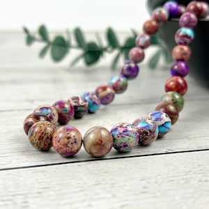 Purple Imperial Jasper Beaded Necklace: Natural Gemstone Jewelry