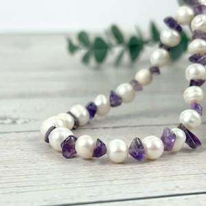 Freshwater Pearl Necklace, Pearl Choker, Choker Necklace, Amethyst Necklace, February Birthstone Necklace, Gift For Her, Everyday Necklace
