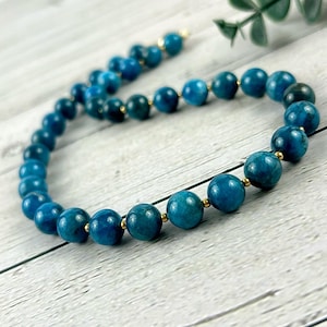 Blue Apatite Necklace, Blue Beaded Necklace, Natural Stones Jewelry, Healing Crystals, Birthday Gift for Her, Personalized Necklace