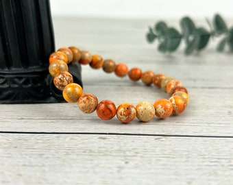 Orange Jasper Bracelet, Orange Beaded Bracelet, Imperial Jasper, Handmade Jewelry, Gemstone Bracelet, Personalized Bracelet, Gift for Him