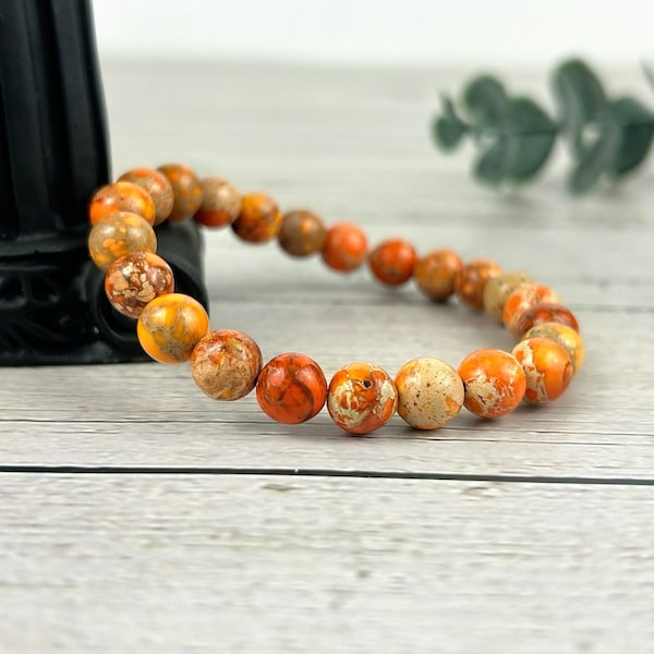 Orange Jasper Bracelet, Orange Beaded Bracelet, Imperial Jasper, Handmade Jewelry, Gemstone Bracelet, Personalized Bracelet, Gift for Him