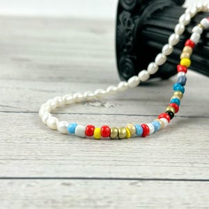 Rainbow Beaded Necklace: Freshwater Pearl, Miyuki Seed Bead