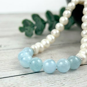 Handmade Aquamarine & Freshwater Pearl Choker Necklace