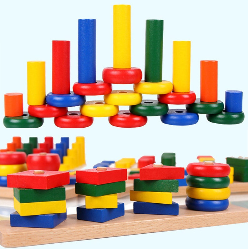 Geometric Shape Sorter Toys Wooden Color Recognition Shape Etsy