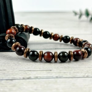 Triple Protection Bracelet: Red Tiger Eye, Black Obsidian & Hematite