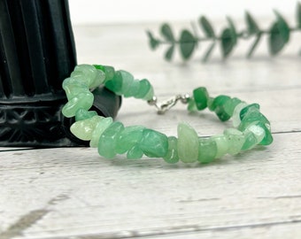 Green Aventurine Bracelet, Beaded Bracelet, Abundance Bracelet, Natural Stone Bracelet, Chipped Gemstone Bracelet, Gift for Her,Gift for Him