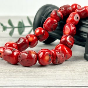 Chunky Red Coral Beaded Necklace: Gemstone Statement Jewelry