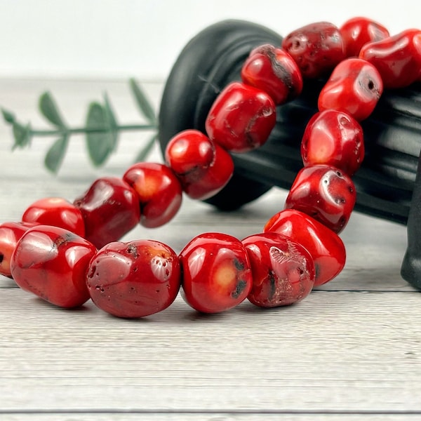 Chunky Necklace, Chunky Red Beaded Necklace, Chunky Red Coral Necklace, Statement Necklace, Gemstones Jewelry, Birthday Gift for Her