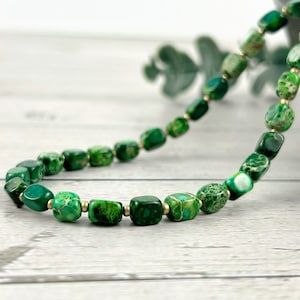 Green Imperial Jasper Necklace: Beaded Gemstone Choker
