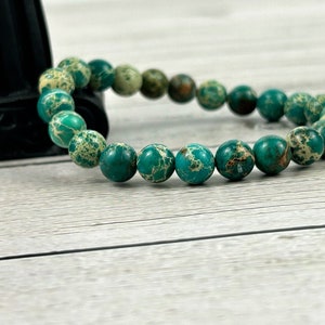 Teal Green Jasper Bracelet, Green Beaded Bracelet, Gemstone Bracelet, Birthday Gift for Her, Gift for Him image 3
