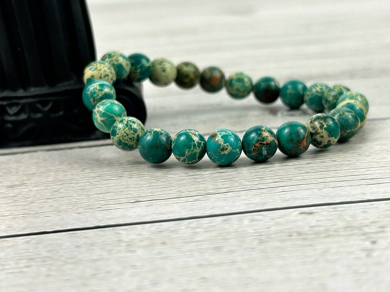 Teal Green Jasper Bracelet, Green Beaded Bracelet, Gemstone Bracelet, Birthday Gift for Her, Gift for Him image 3