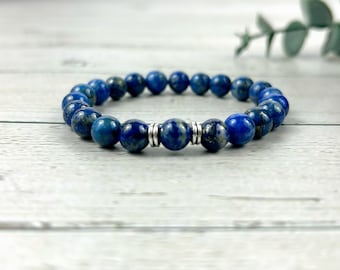 Lapis Lazuli Beaded Bracelet: Natural Gemstone Stretch Cord