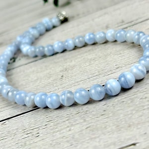 Blue Lace Agate Necklace, Stress Relief Beaded Necklace, Anxiety Relief, Natural Stones Jewelry, Healing Gemstone Necklace, Gift for Her