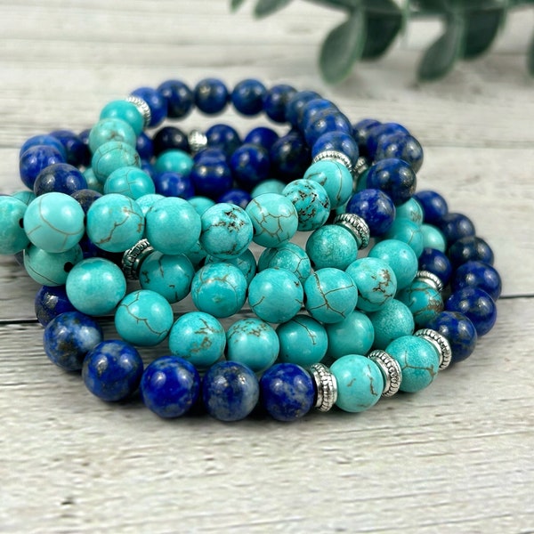 108 Mala Beads Necklace, Lapis Lazuli Japa Mala Necklace, Prayer Beads Necklace, 108 Mala Beads Bracelet, Turquoise Mala Meditation Necklace