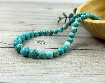Blue Turquoise Beaded Necklace: Boho Style Jewelry