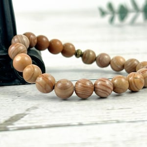 Wood Grain Jasper Bracelet: Brown Gemstone Beaded Jewelry