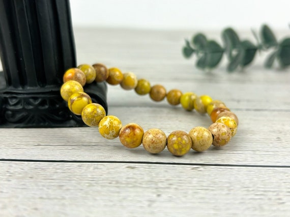 Yellow Jasper Bracelet, Yellow Beaded Bracelet, Yellow Imperial