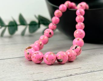 Pink Howlite Beaded Necklace: Handmade Gemstone Jewelry