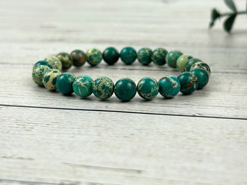 Teal Green Jasper Bracelet, Green Beaded Bracelet, Gemstone Bracelet, Birthday Gift for Her, Gift for Him image 4